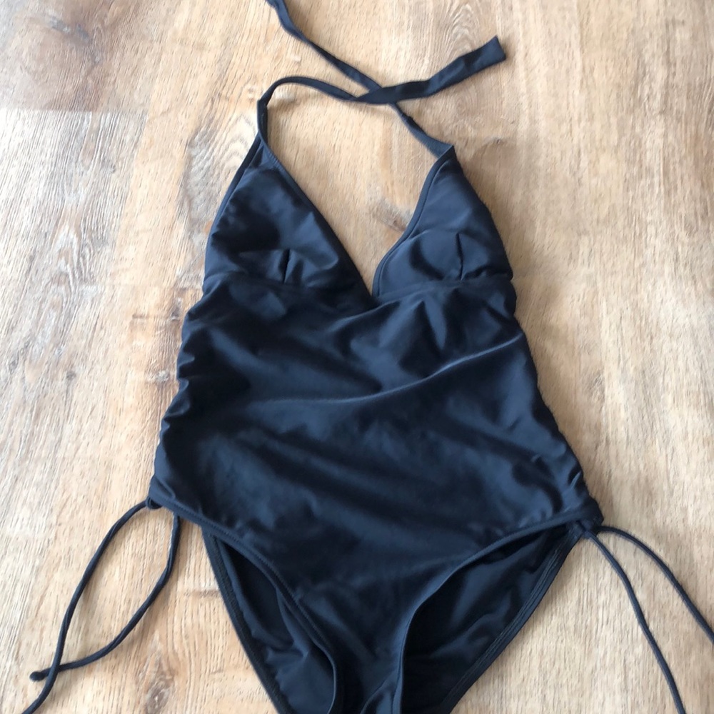 Black halter one piece swimsuit